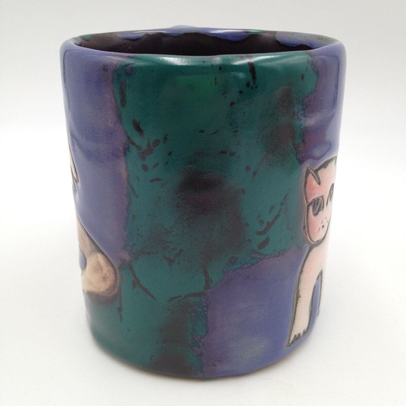 Mara Mexico Tan Pink Cat and Tan Dog Coffee Mug Hand Painted Handmade Folk Art - Picture 4 of 7